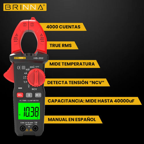 Pinza Amperometrica Brinna + Multimetro + Detector Buscapolo 2