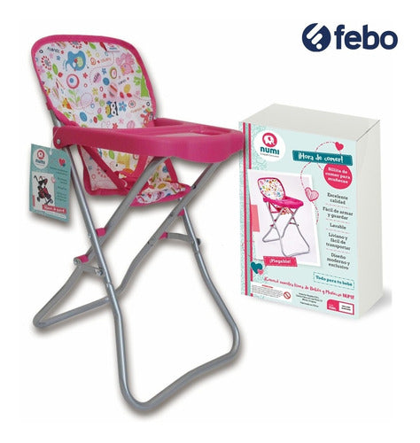 Sillita De Comer Para Muñecas Bebe Numi Plegable Rosa Febo 1