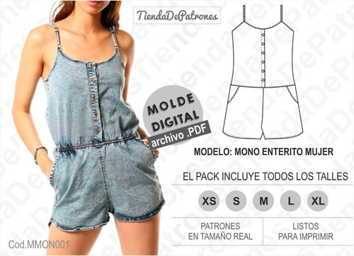 Tienda de Patrones Molde Patron Imprimible Mono Enterito Mujer Talles Xs Al Xl 1