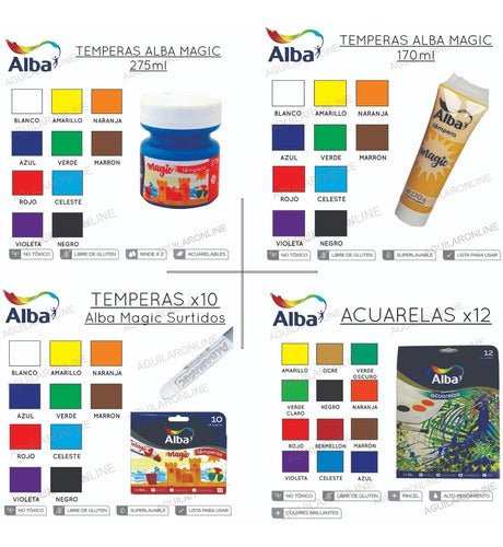 6 Alba Magic Temperas 170g Assorted Pigment Colors 3
