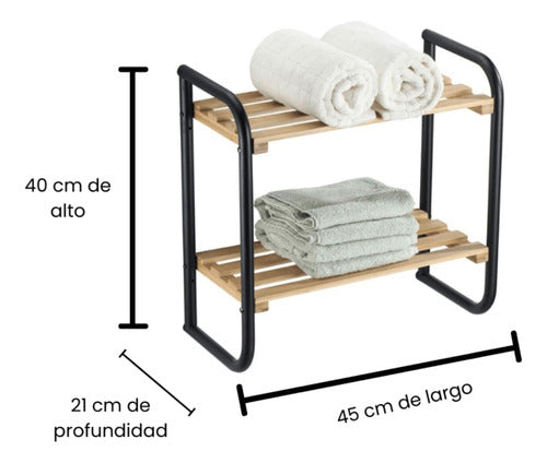 Double Bamboo and Black Iron Shelf Towel Rack 1