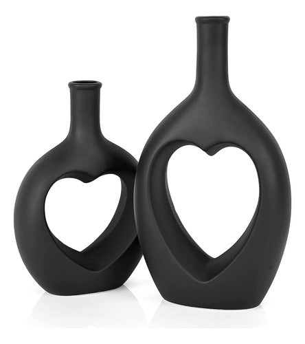 Hismir Black Heart-Shaped Hollow Ceramic Vase Set 0