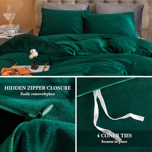 Hybd Velvet Duvet Cover Set Queen Size - Emerald Green Velve 3