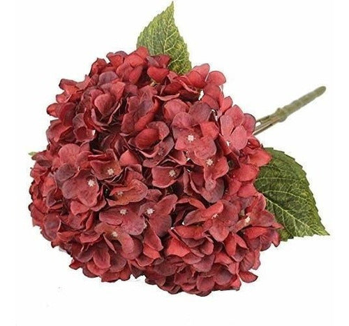 Blooming Paradise Artificial Hydrangeas 1 Stem - 5 Flowers - 16cm Diameter - Dark Red 2