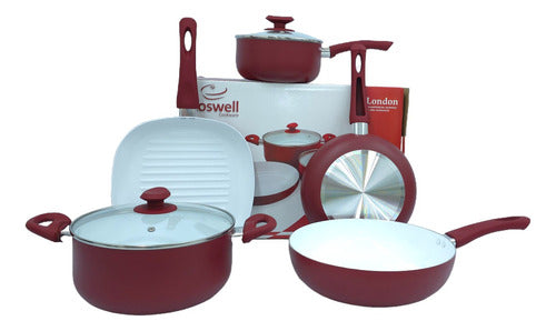 Roswell Juego Olla Cocina Cerámica Rojo 5 Piezas 0