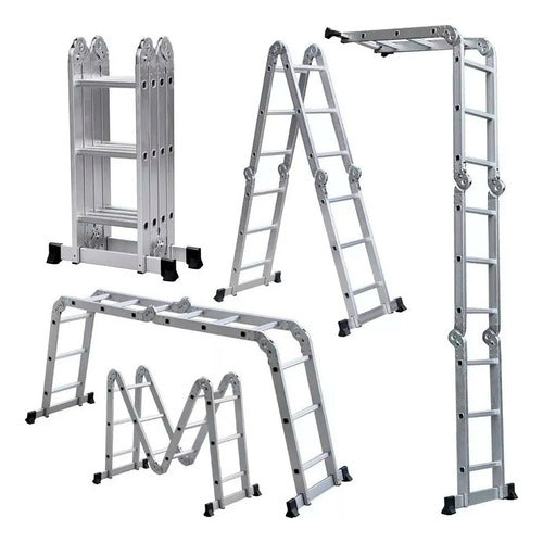 Gloss Articulated Aluminum Ladder 4x4 Steps Up to 150kg 2