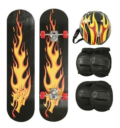 Set Skate Patineta Doble Cola Protección Y Casco-del Tomate 1