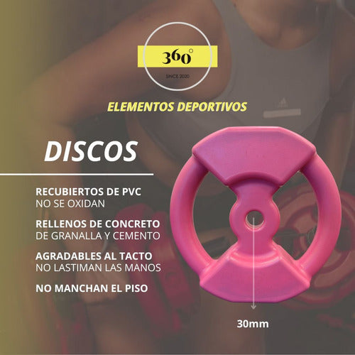 24kg Pink Dumbbell Bar Kit Ribbed Fitness PVC Discs 5