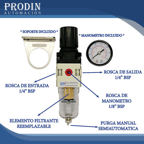 Eurobrake Filtro Regulador Presión Manómetro Compresor Trampa Agua 1