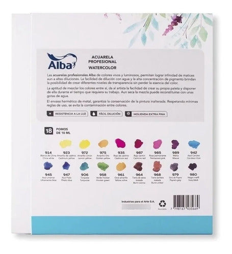 Acuarelas Alba Pro En Pomo 10 Ml X18 Colores 1