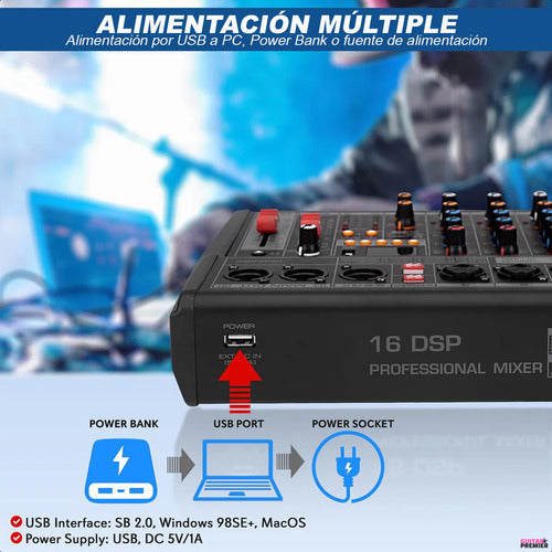 GUITARPREMIER® Console Mixer 3 Channels Recorder Interface Bluetooth USB FX 4