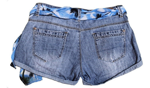 Sybilla Imported Jean Shorts with Distressing and Scarf 1