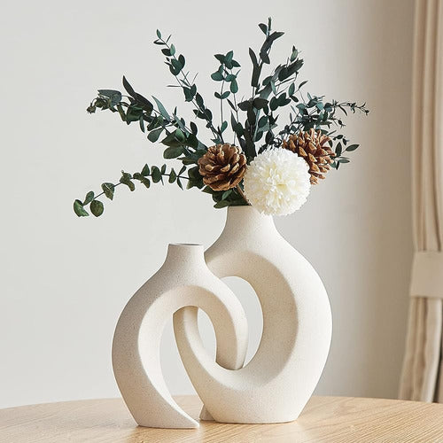 AWNR White Ceramic Vase Set of 2 for Modern Home Decoration 0