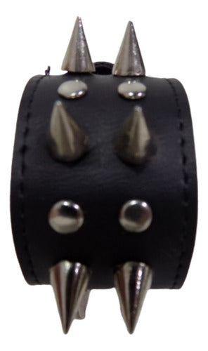 Leather Wristbands with Spikes 2 Rows Metal Rock Bracelets 2