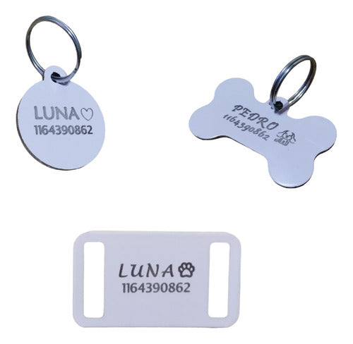 Luna Accesorios White Aluminum Engraved Tag for Dogs and Cats 0