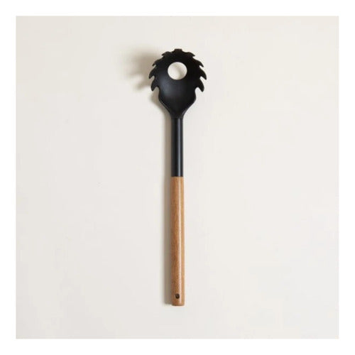 En Tu Casa Nylon Black Spaghetti Spoon with Wooden Handle 1