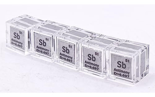 10mm Antimony Metal Cube with Periodic Table Element Engraving in Acrylic Box 4