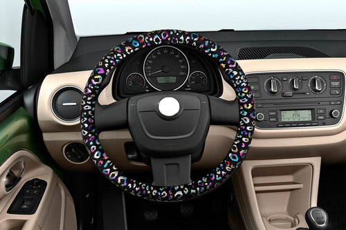 Iael Animal Print Steering Wheel Cover Black Multicolor 38cm Plush 2