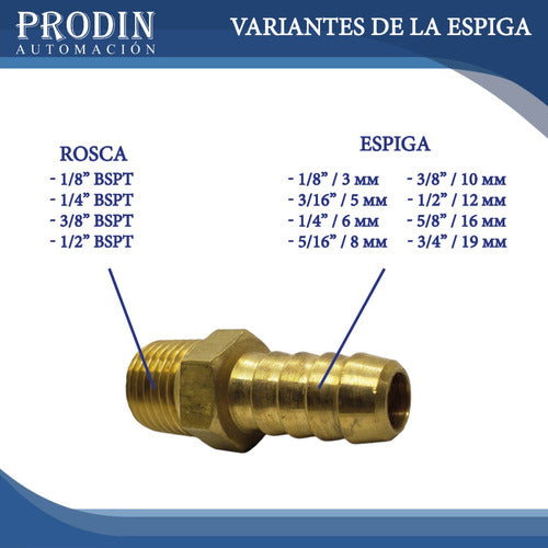 Industria Nacional Acople Racord Manguera Espiga 10mm - 3/8 Bronce Rosca 3/8 2