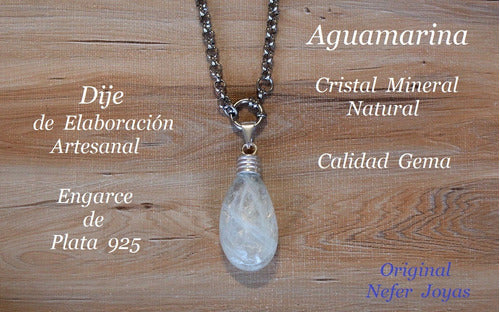 Natural Aquamarine Gem Quality Translucent Crystal Silver Setting Pendant 6