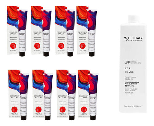 Tec Italy Pack X8 Permanent Hair Dyes 90ml + Oxidizer 1L for Gray Coverage 0