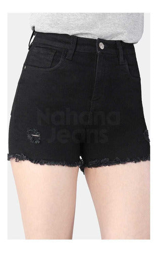 Nahana Short Jean Nahana Negro Elastizado Con Roturas Talle 46 1