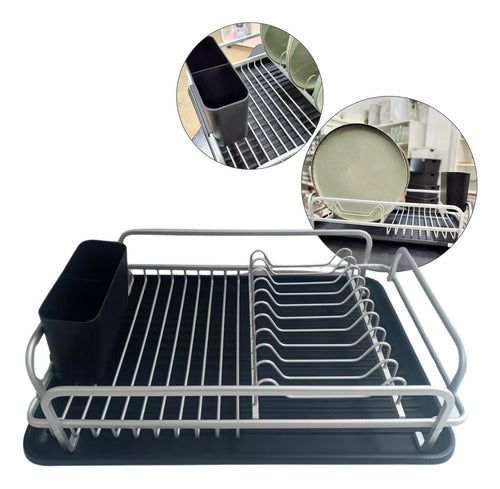 Trendy Store Aluminum Dish Drainer Organizer with Black Tray for Glasses 0