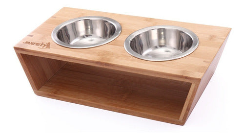 H Raised Double Bowl Pet Feeder for Cats and Dogs 0