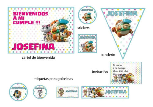 Tamamo.Candybar 44 Gatos Kit Cumple Cartel Stickers Banderines Deco 3