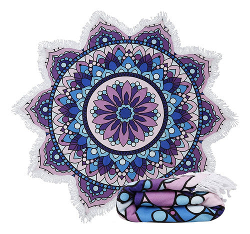 Violet Mist Boho Mandala Omber Round Beach Towels 0