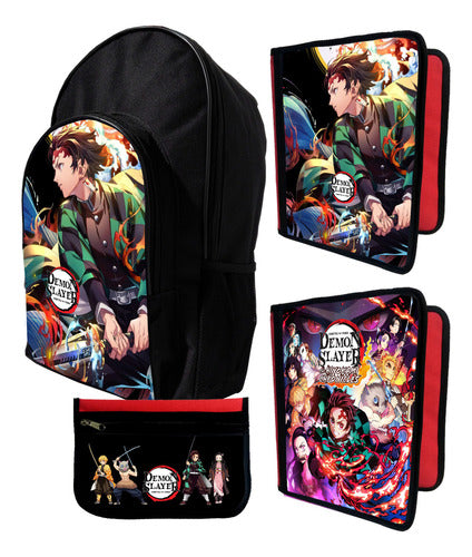 Marro Mochila +2 Folder + Demon Slayer Tanjiro Pencil Case #612 0