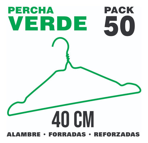 Perchas De Alambre Forradas Reforzadas X50 - Color Verde 1