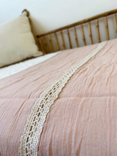 Bed End Old Pink Gauze with Cotton Lace - 200x50 cm 8