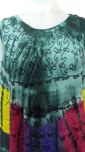 Hindu Batik Embroidered Wide Bias Cut Women's Sun Dress 8