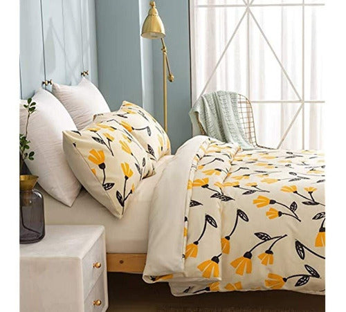 DaDa Bedding Yellow Fleur Floral Juego De Funda Nórdica - Go 2