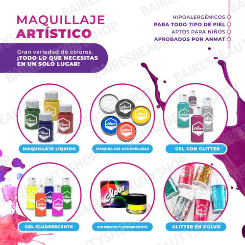 Glow Body Art Kit Maquillaje Artístico X 14 + Pinceles Artístico 1