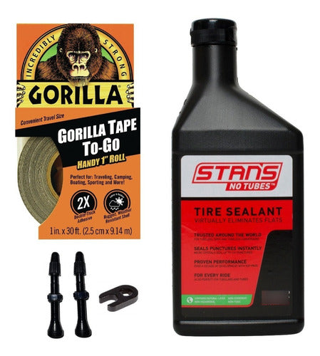 Kit Tubeless-valvulas Presta Negra+cinta Gorilla+stans 16oz 0