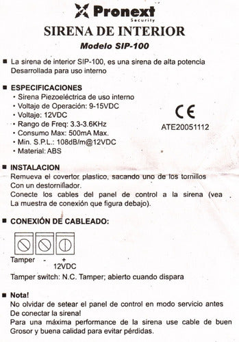 Sirena Seguridad 12v 15w Interior Alarma Potente Sonido Htec 7