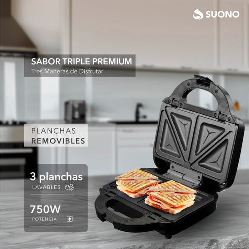 3-in-1 Non-Stick Sandwich Maker Waffle Iron Suono HOG0162 CTS 6