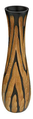 AeraVida Beautiful Hand-Carved Dark Brown Mango Wood Vase 0