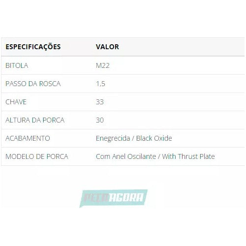 Caixa 20 Porca Roda Dianteira Traseira M22-1,5 Chave 33 H30 2