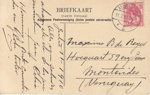 1910 Amsterdam Postal Estacion Central Ferrocarril Cursada 1