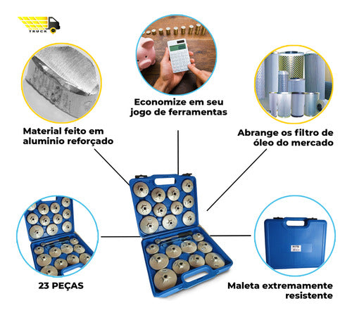 Kit Jogo Saca Filtro De Oleo Maleta Com 23 Peças Em Aluminio 1