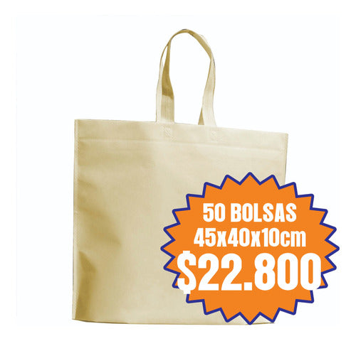 Pack of 50 Beige 80grs Non-Woven Fabric Bags (45x40x10cm) for Sublimation/Printing - Ideal for Boutique, Gifts, Supermarkets 1