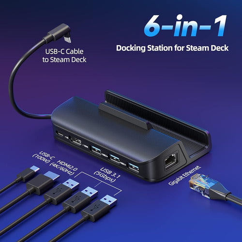 Newdery Steam Deck Docking Station, Steam Deck Dock 6 in 1 with HDMI2.0 4K, 3 USB-A 3.1, Gi 1