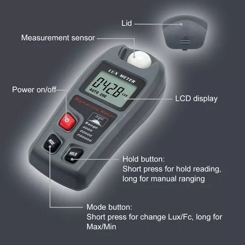 Luxómetro Digital Medidor De Luz Autorrango 200.000 Lm 3