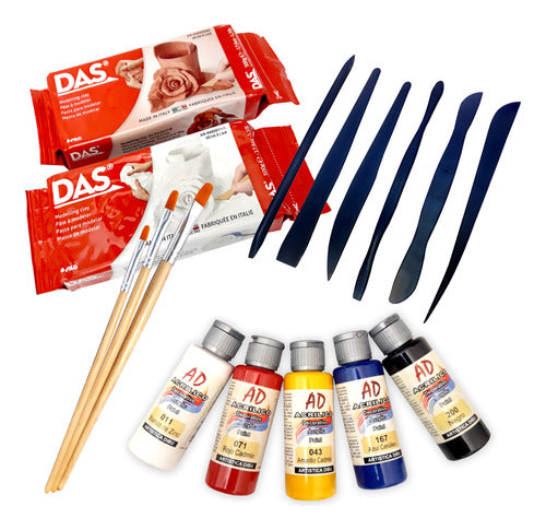 DAS Kit Cerámica Sin Horno, Pinceles, Estecas Y Pintura Acrílica 0