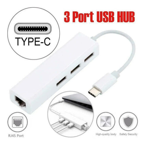 Generic USB-C Hub 3 Ports USB 2.0 + RJ45 Ethernet LAN 1