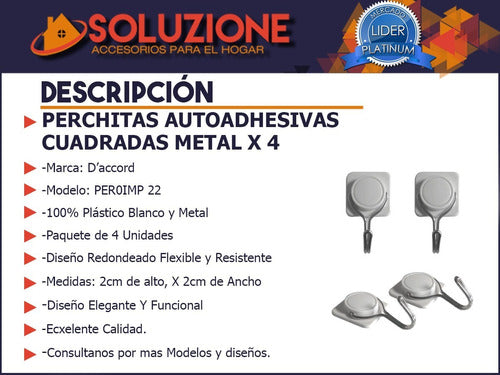 Perchitas Autoadhesivas Cuadradas Metal X 4 Unid Daccord 2