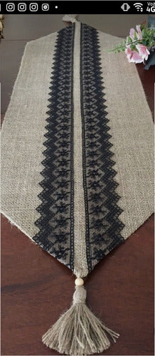 Camiygen Caminito, Jute and Burlap Table Runner with Trimmings and Tassels 0